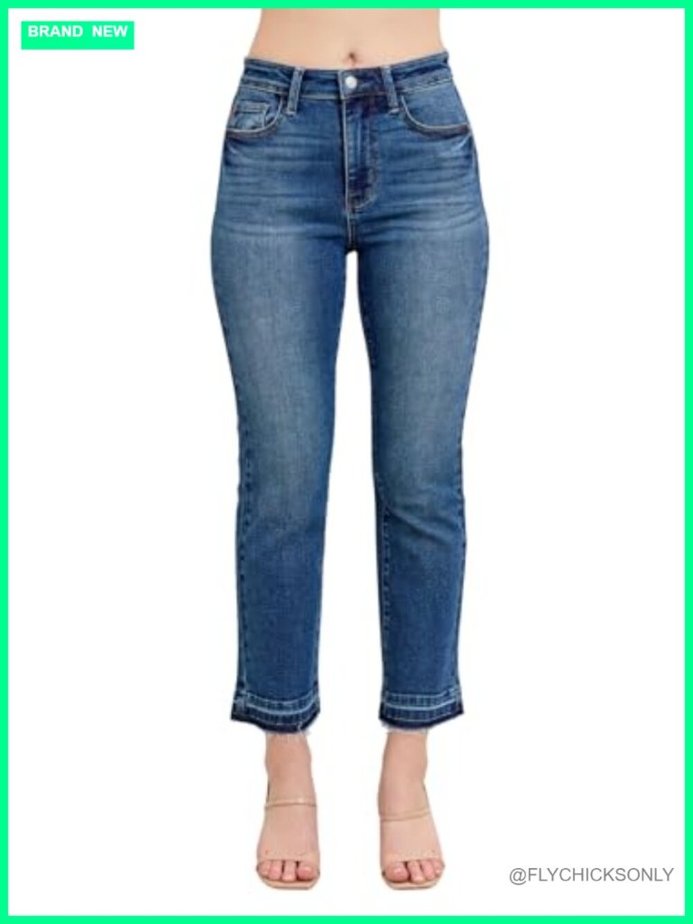 High Waist Vintage Kick Flare Jeans Release Hem Stretch Denim